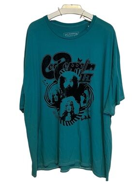 LED ZEPPELIN III Band Portrait Teal Graphic T-Shirt Size L/XL